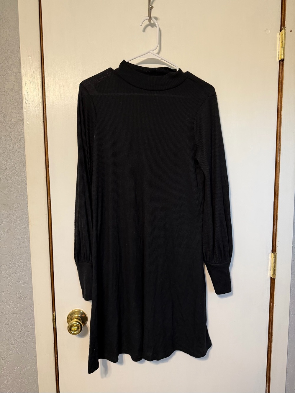 Express Black Long-Sleeve Mock Neck Knit Dress